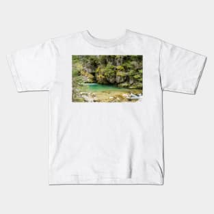 Fast river near forest in Bucegi mountains, Romania Kids T-Shirt